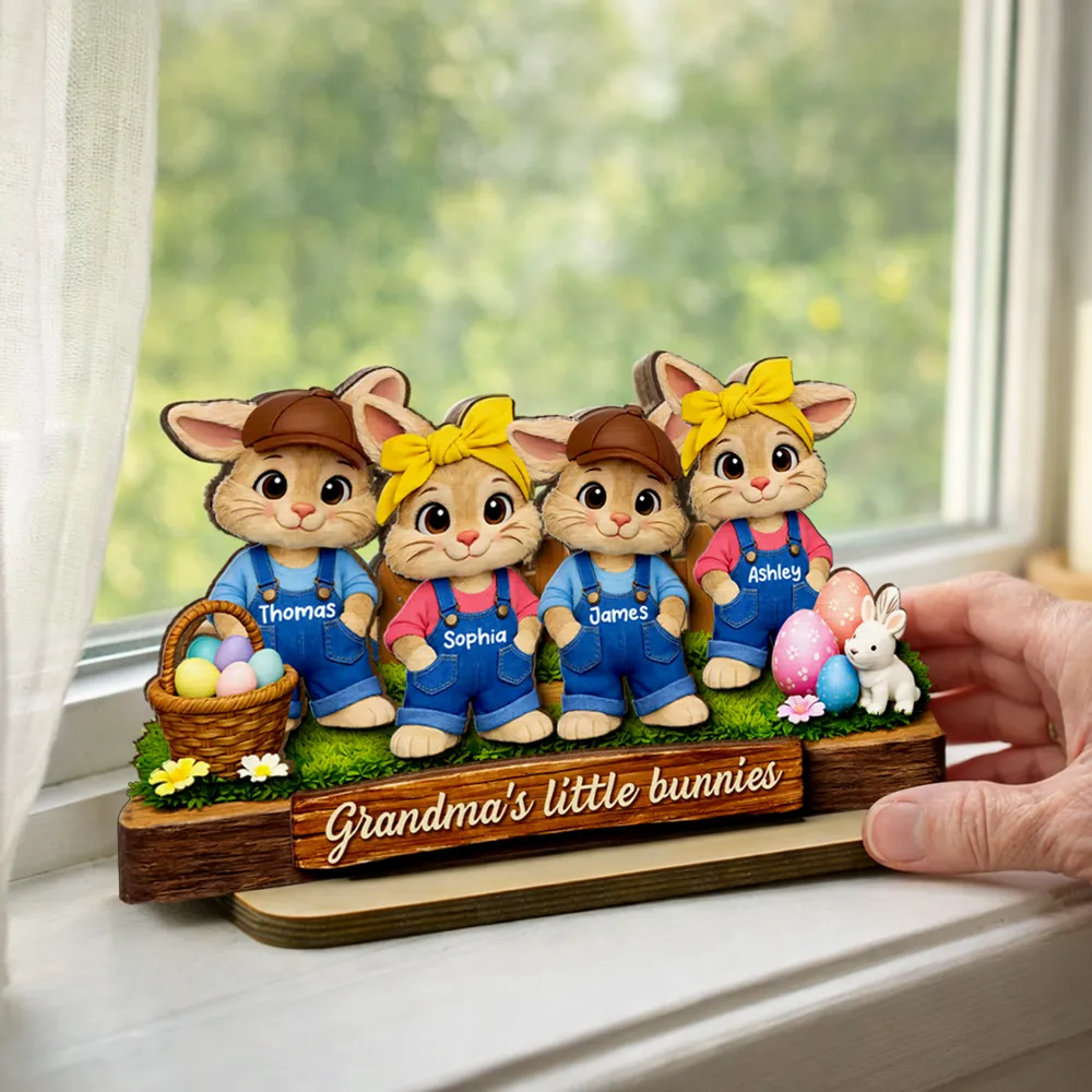 Personalized 2-Layer Wooden Plaque with Grandma's Little Bunnies, Easter Basket Scene, Unique Gift for Grandma - Image 2