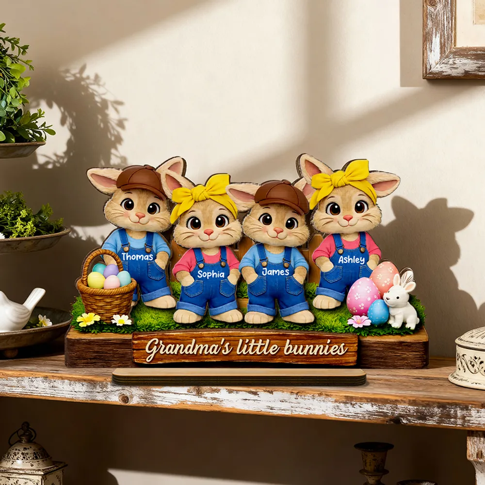 Personalized 2-Layer Wooden Plaque with Grandma's Little Bunnies, Easter Basket Scene, Unique Gift for Grandma - Image 3