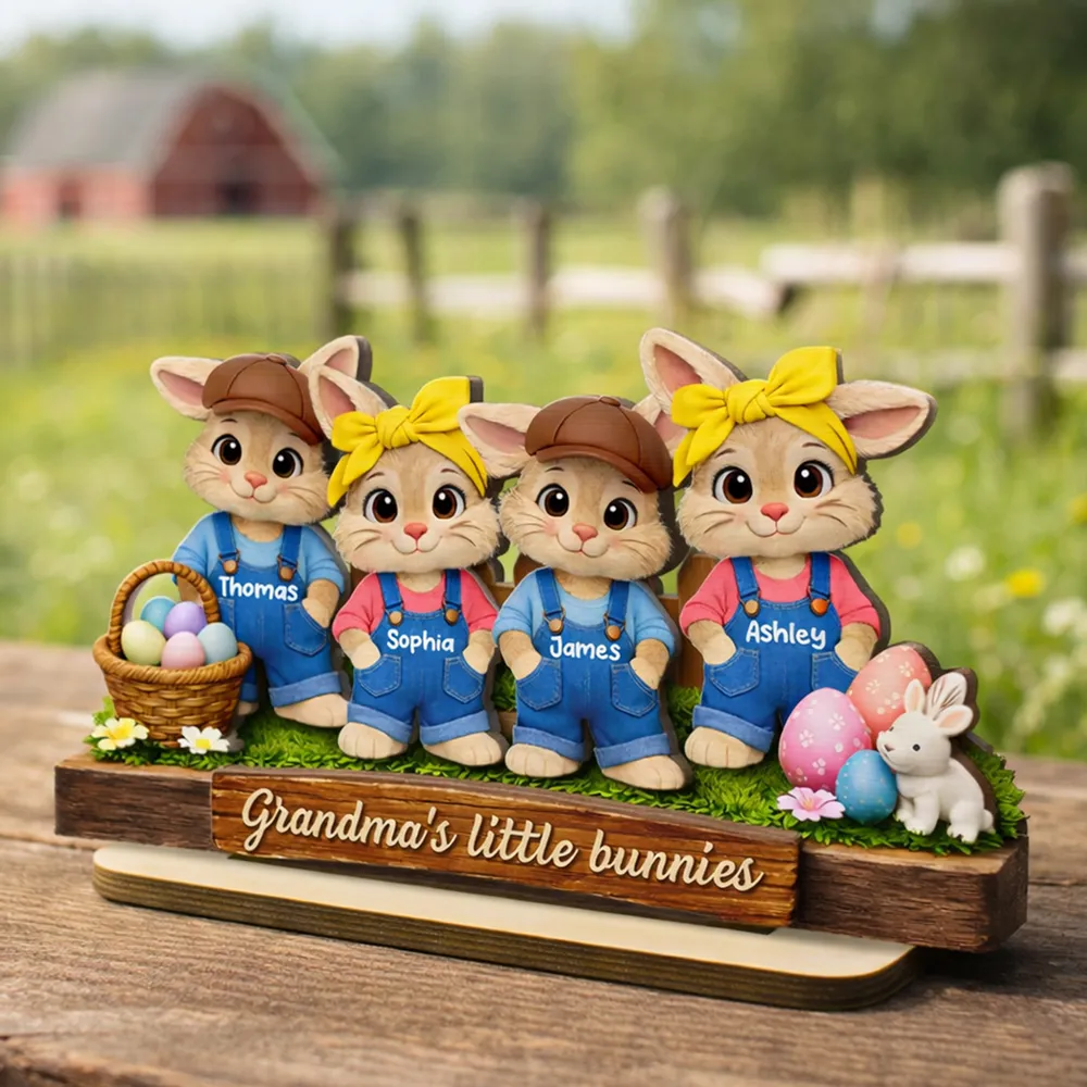Personalized 2-Layer Wooden Plaque with Grandma's Little Bunnies, Easter Basket Scene, Unique Gift for Grandma - Image 6