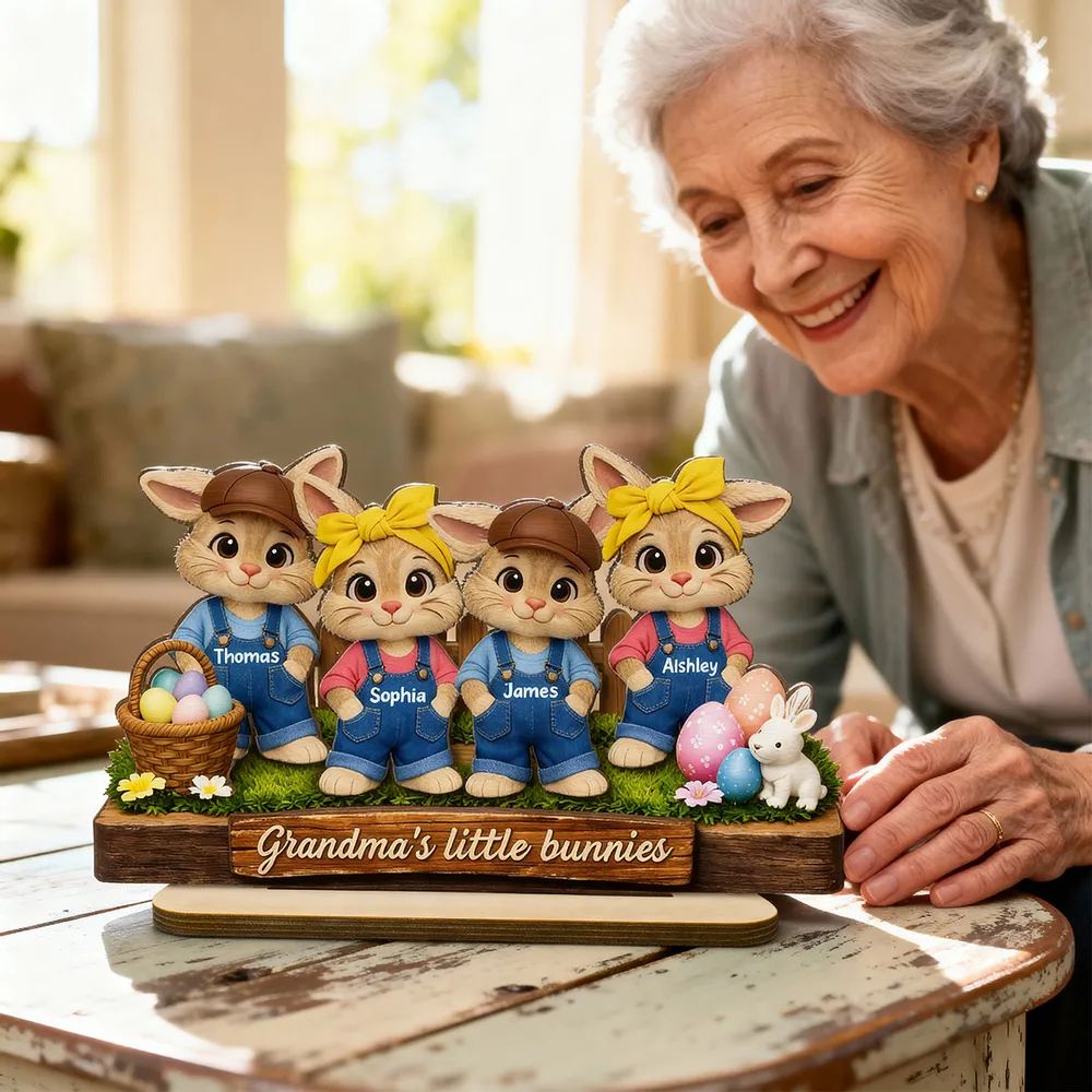 Personalized 2-Layer Wooden Plaque with Grandma's Little Bunnies, Easter Basket Scene, Unique Gift for Grandma - Image 8
