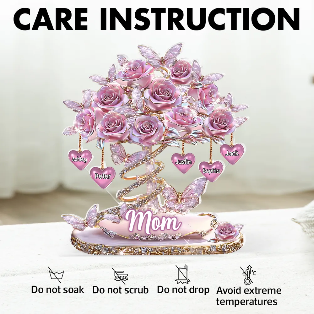 Personalized Heart Rose Tree Shaped Acrylic Block Plaque for Mom, Sparkly Butterfly Shelf Decor, Unique Gift - Image 5