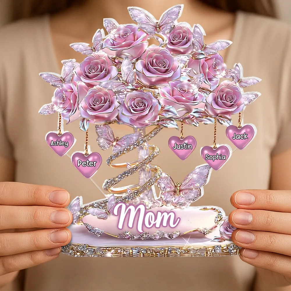 Personalized Heart Rose Tree Shaped Acrylic Block Plaque for Mom, Sparkly Butterfly Shelf Decor, Unique Gift - Image 7