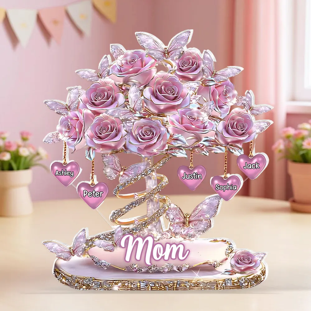 Personalized Heart Rose Tree Shaped Acrylic Block Plaque for Mom, Sparkly Butterfly Shelf Decor, Unique Gift - Image 8