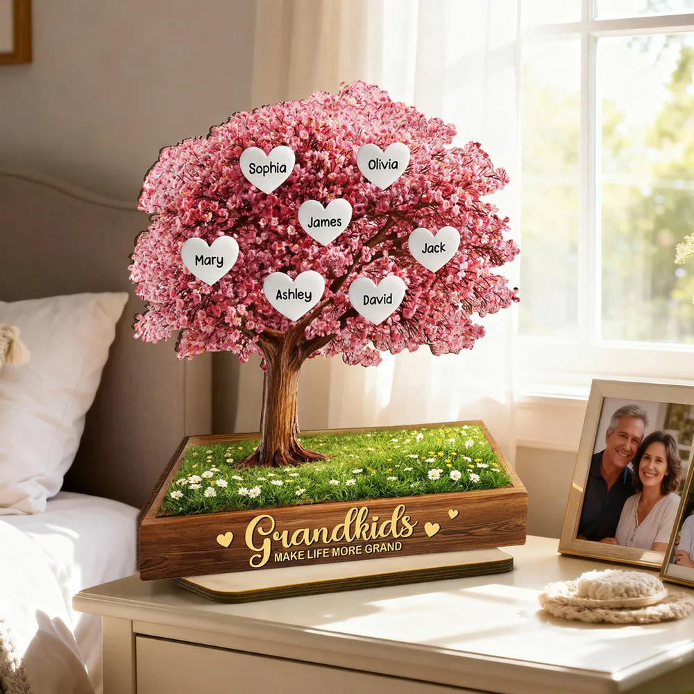 Personalized 2-Layer Wooden Plaque Pink Heart Tree for Grandma, Grandkids Make Life More Grand, Unique Family Keepsake Gift - Image 2