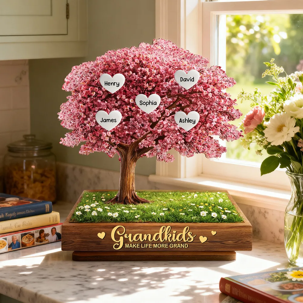 Personalized 2-Layer Wooden Plaque Pink Heart Tree for Grandma, Grandkids Make Life More Grand, Unique Family Keepsake Gift - Image 6