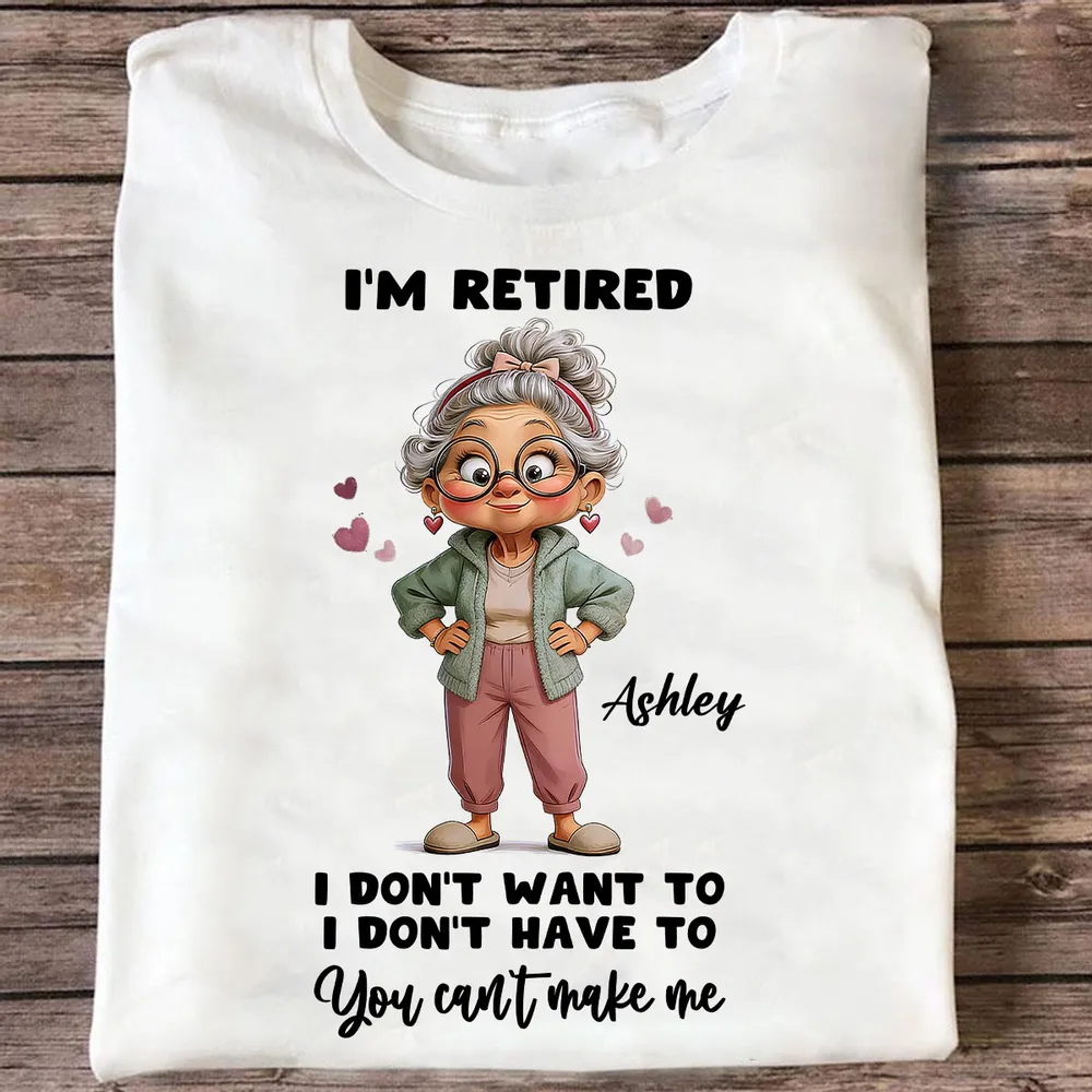 Personalized Classic Tee 'I'm Retired' Cute Cartoon Grandma Shirt, Funny Everyday Wear, Unique Retirement Gift for Mom or Grandma - Image 5