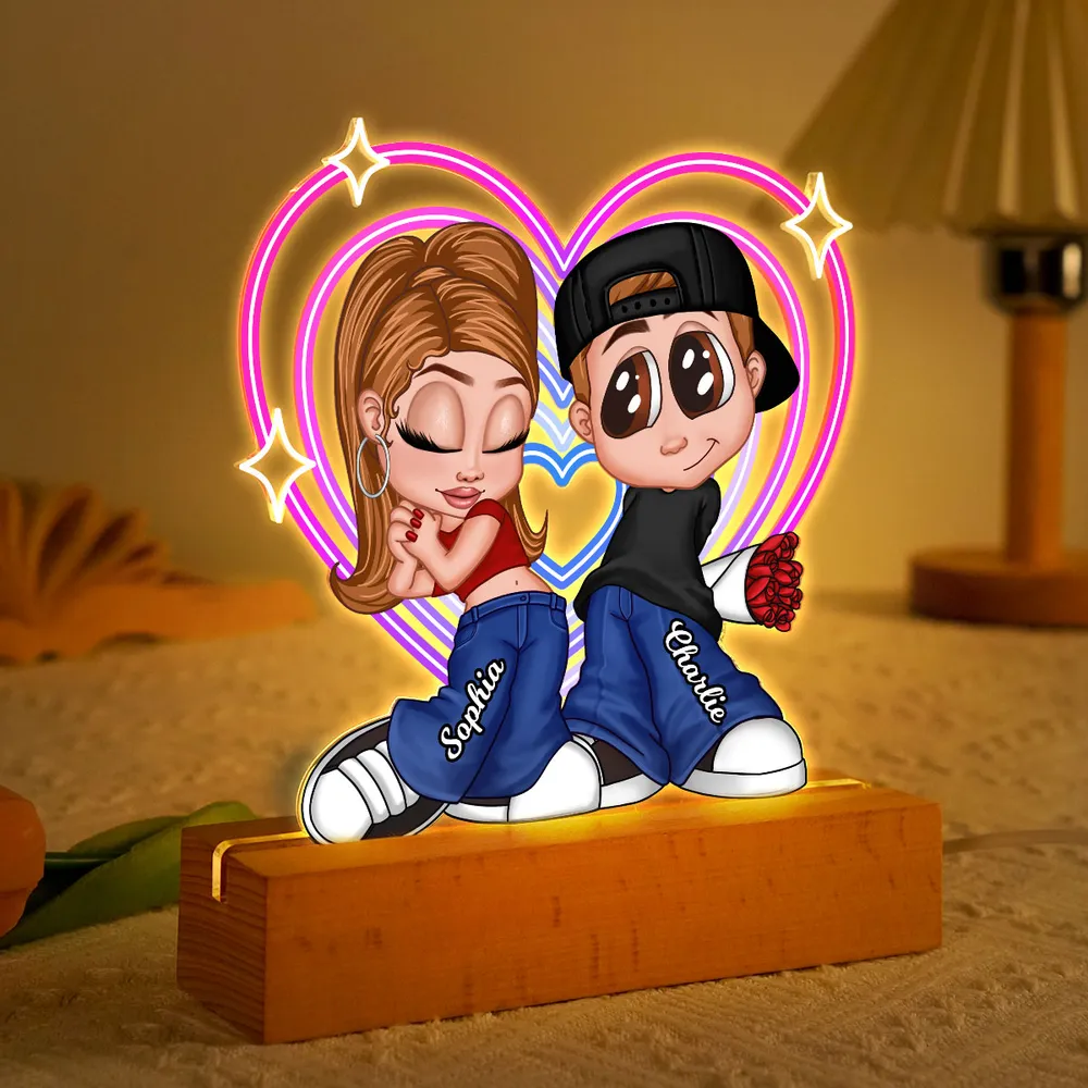 Shaped Acrylic Block LED Plaque Personalized Cute Couple Night Light With Retro Heart Vibe A Sweet Romantic Gift for Him or Her - Image 4