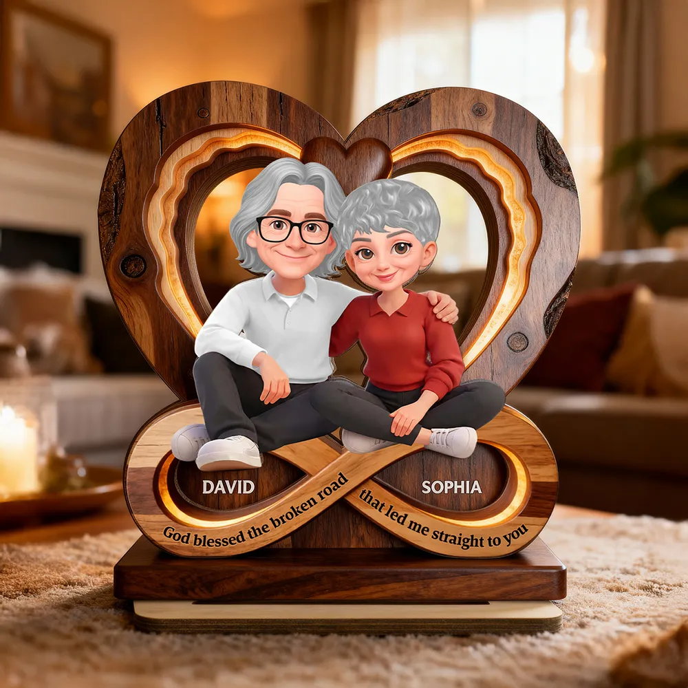 Personalized Couple Infinity Heart 2-Layer Wooden Plaque for Cozy Living Room Display, Unique Romantic Gift for Her or Him - Image 2