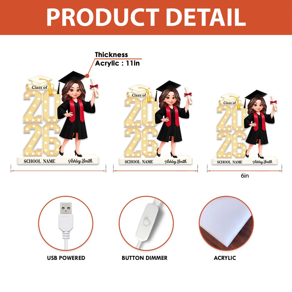 Personalized Graduation Acrylic Light Box with Class Year Cartoon Grad, Warm Glow Bedroom Decor, Unique Gift for Graduates - Image 4