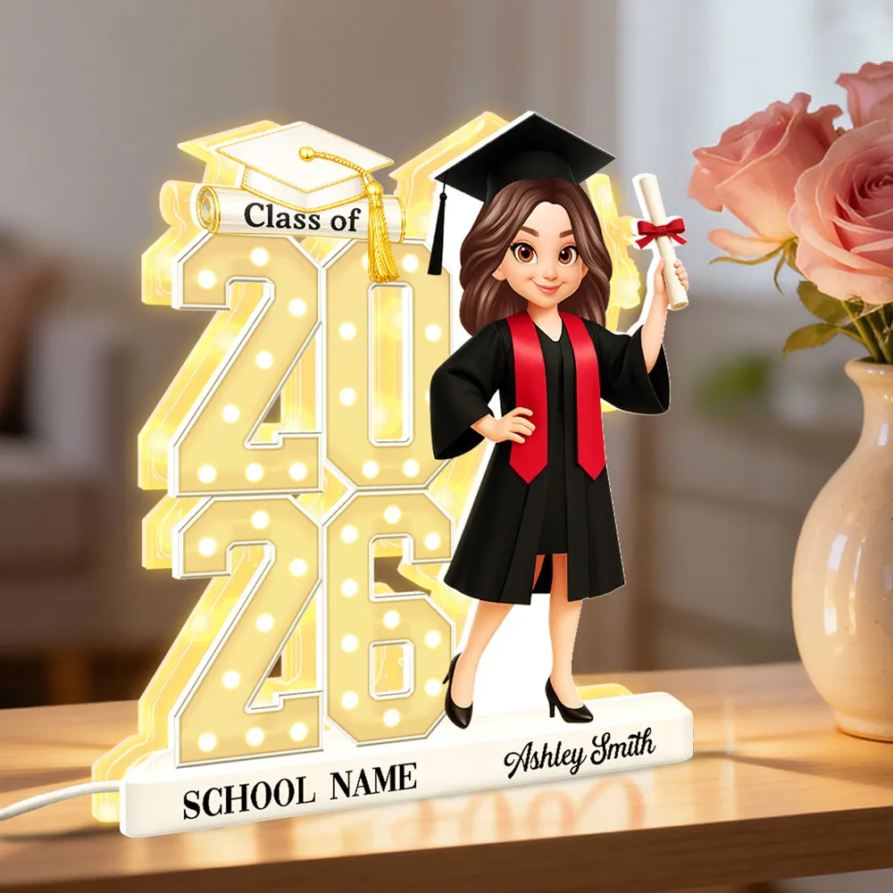 Personalized Graduation Acrylic Light Box with Class Year Cartoon Grad, Warm Glow Bedroom Decor, Unique Gift for Graduates - Image 5