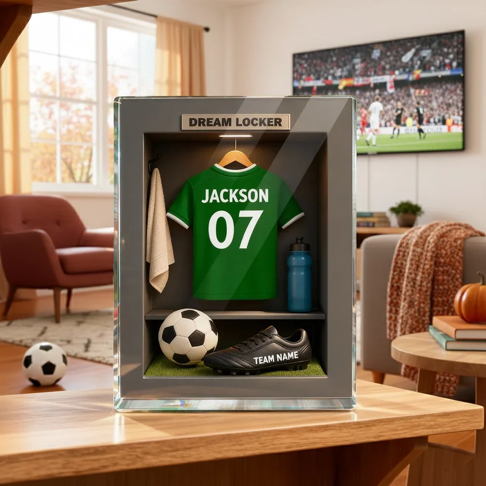 Rectangle Acrylic Block Plaque Personalized Dream Locker Soccer Jersey Scene, Sentimental Display Gift for Soccer Lovers and Families