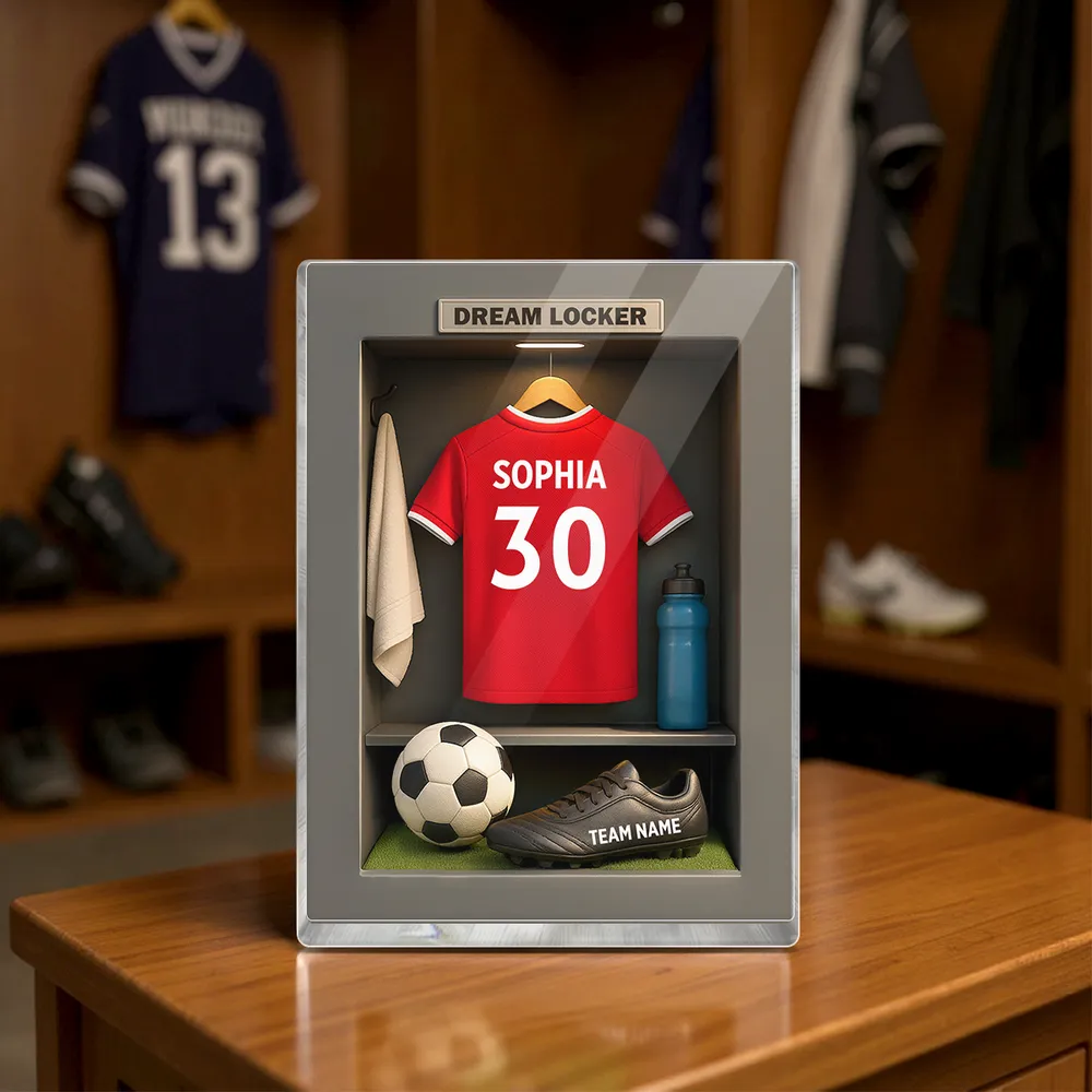 Rectangle Acrylic Block Plaque Personalized Dream Locker Soccer Jersey Scene, Sentimental Display Gift for Soccer Lovers and Families - Image 3