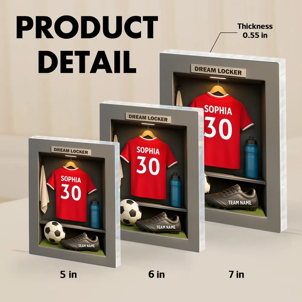 Rectangle Acrylic Block Plaque Personalized Dream Locker Soccer Jersey Scene, Sentimental Display Gift for Soccer Lovers and Families - Image 4
