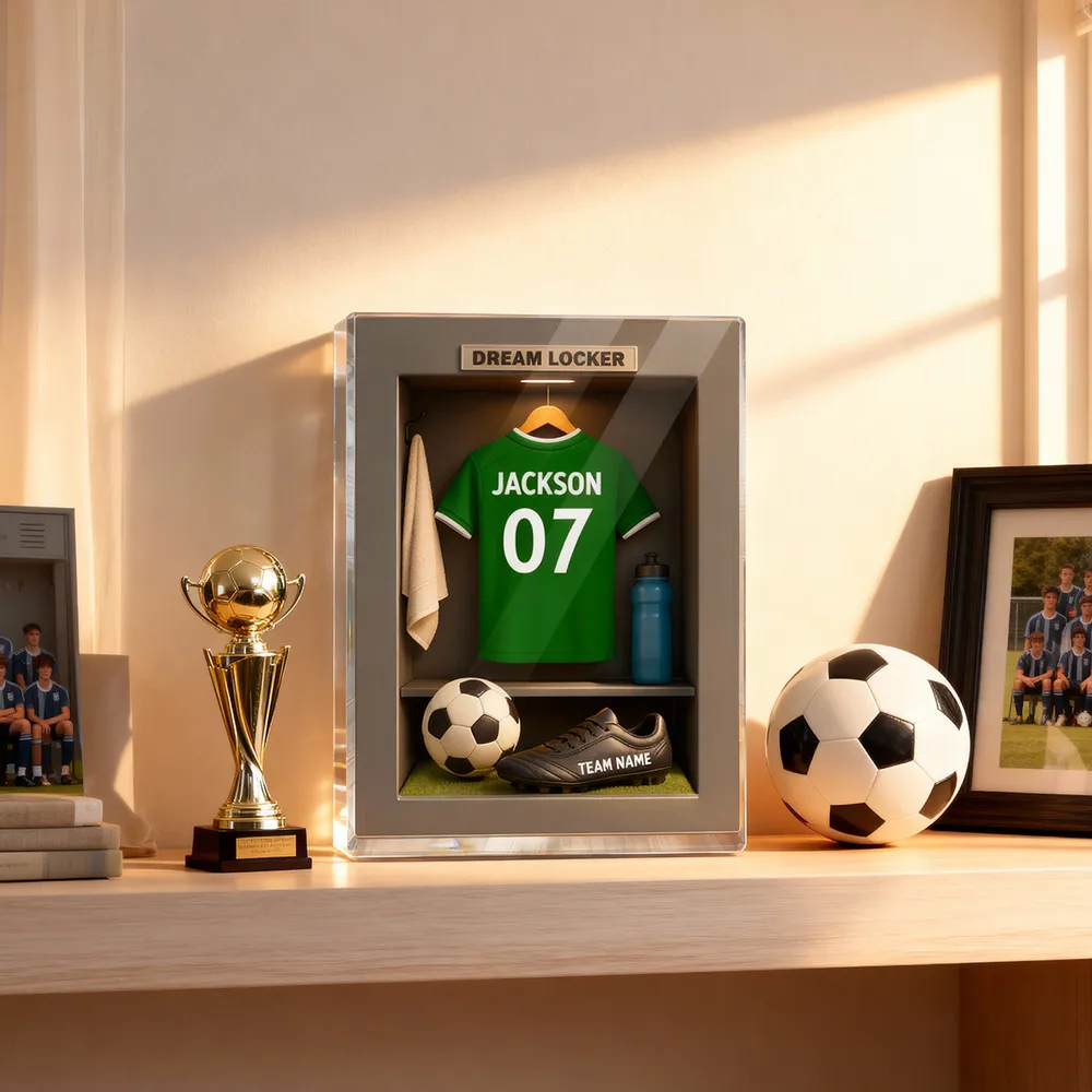 Rectangle Acrylic Block Plaque Personalized Dream Locker Soccer Jersey Scene, Sentimental Display Gift for Soccer Lovers and Families - Image 5