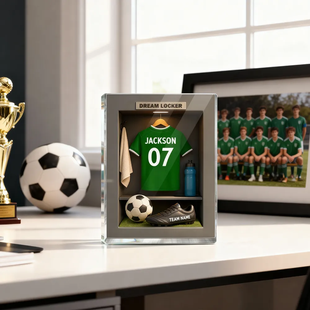 Rectangle Acrylic Block Plaque Personalized Dream Locker Soccer Jersey Scene, Sentimental Display Gift for Soccer Lovers and Families - Image 6