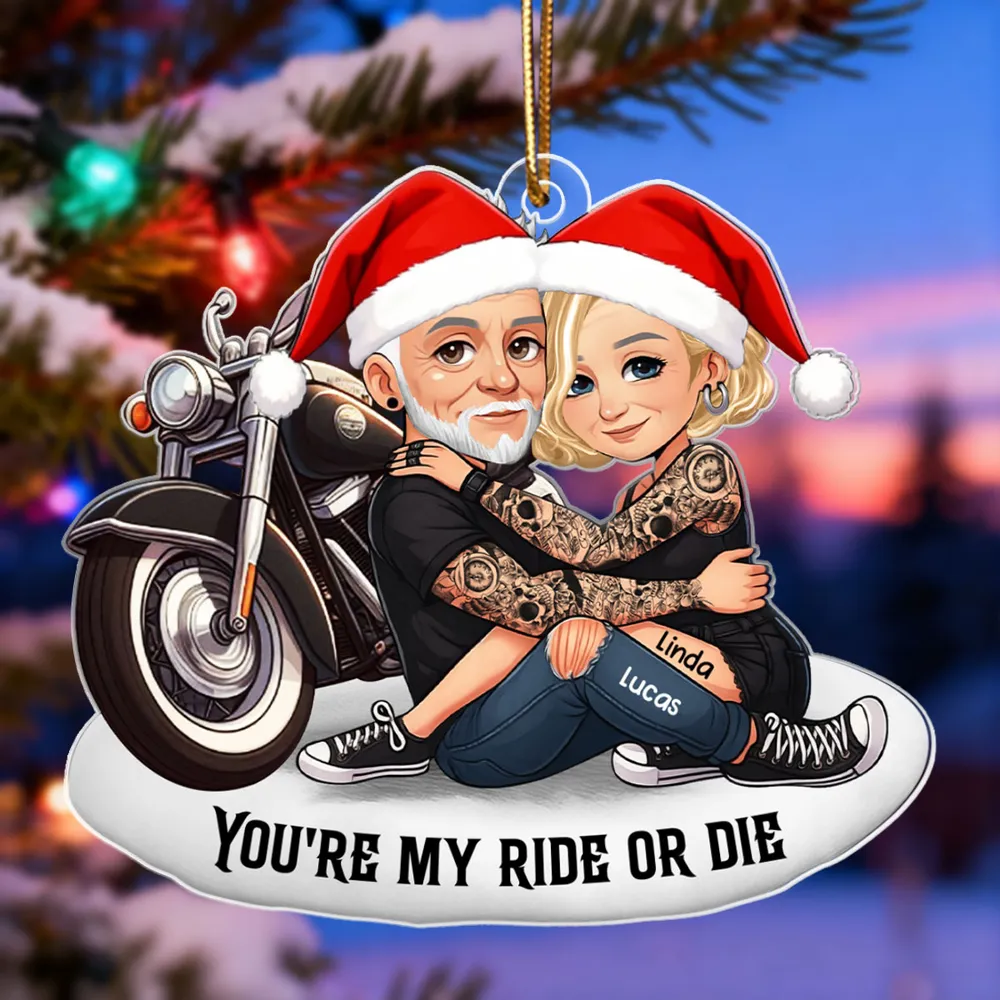 Acrylic Ornament Personalized for Riding Partners, Hugging Biker Couple on a Motorcycle, Unique Romantic Gift - Image 2