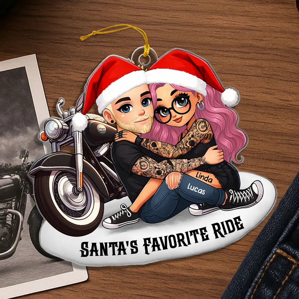 Acrylic Ornament Personalized for Riding Partners, Hugging Biker Couple on a Motorcycle, Unique Romantic Gift - Image 8