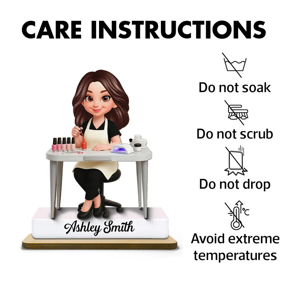 Personalized 2-Layer Wooden Plaque Nail Technician Desk Scene Cute Cartoon Style Unique Gift For Salon Workspaces - Image 5