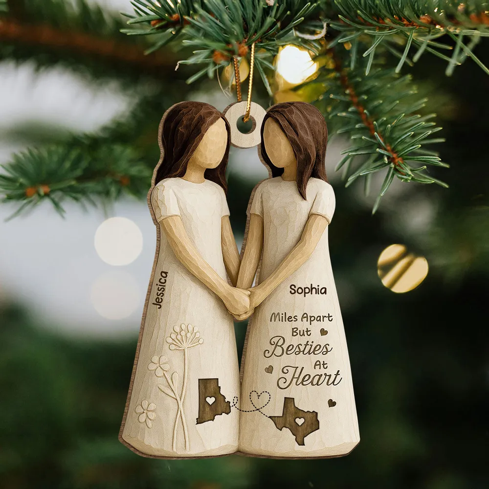 Personalized Wooden Ornament Best Friends Holding Hands, Simple Neutral Decor, Unique Besties Gift for Her - Image 5