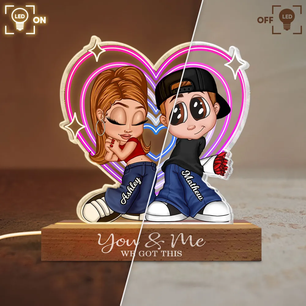 Personalized Shaped Acrylic Block LED Plaque Cute Cartoon Couple in Heart Glow Romantic Unique Gift for Girlfriend or Boyfriend - Image 5