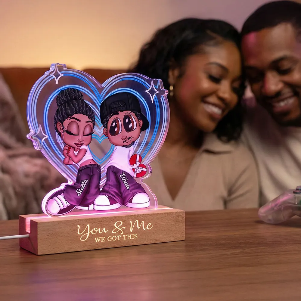 Personalized Shaped Acrylic Block LED Plaque Cute Cartoon Couple in Heart Glow Romantic Unique Gift for Girlfriend or Boyfriend - Image 7