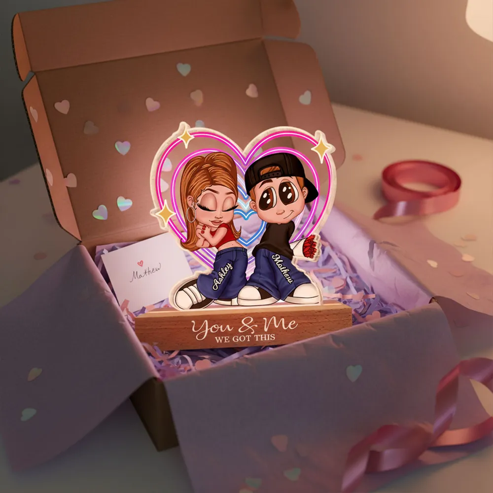 Personalized Shaped Acrylic Block LED Plaque Cute Cartoon Couple in Heart Glow Romantic Unique Gift for Girlfriend or Boyfriend - Image 8