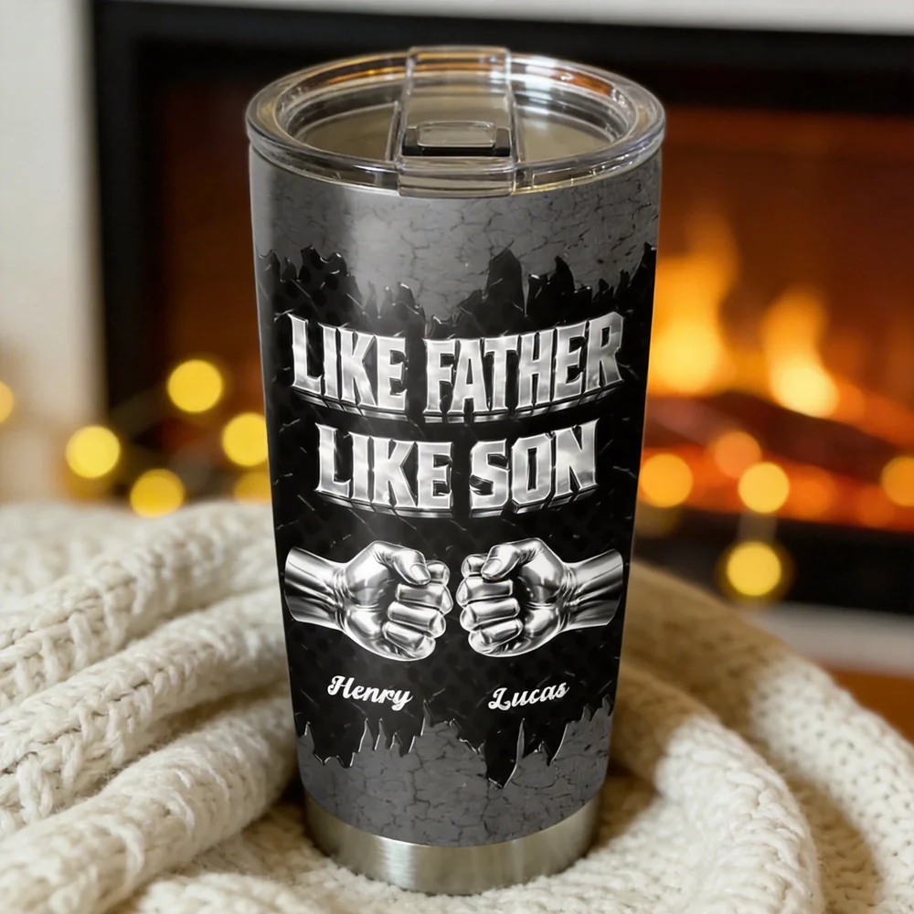 Like Father Like Son Insulated Travel Tumbler, Personalized Name Gift That Feels Like a Daily High-Five for Dad - Image 3