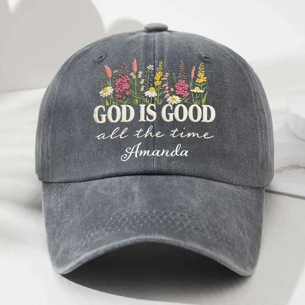 Washed Denim Baseball Cap with God Is Good All the Time Message - Personalized Vintage Look Cap, Meaningful Gift for Her - Image 2