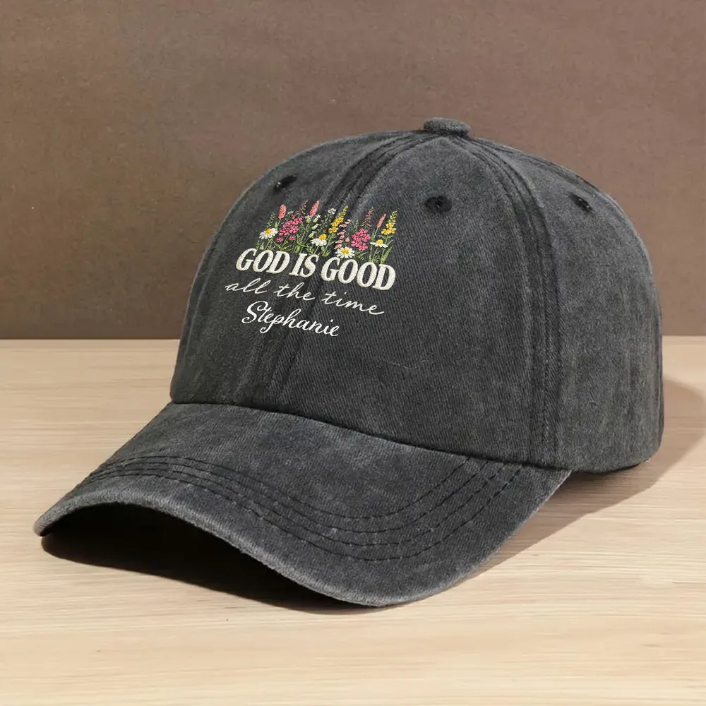Washed Denim Baseball Cap with God Is Good All the Time Message - Personalized Vintage Look Cap, Meaningful Gift for Her - Image 3