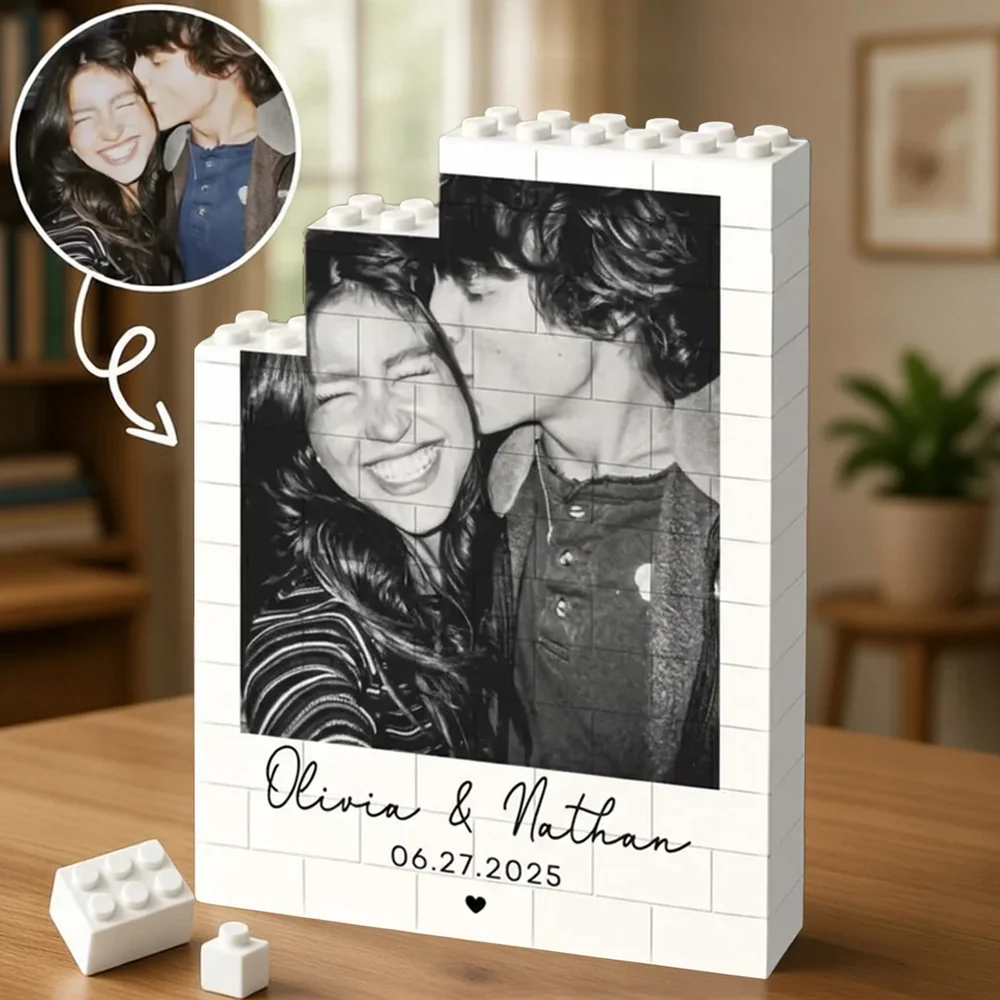 Custom PVC Building Brick Puzzle with Your Photo - Sweet Couple Kiss Moment Keepsake, Creative Gift for Him or Her