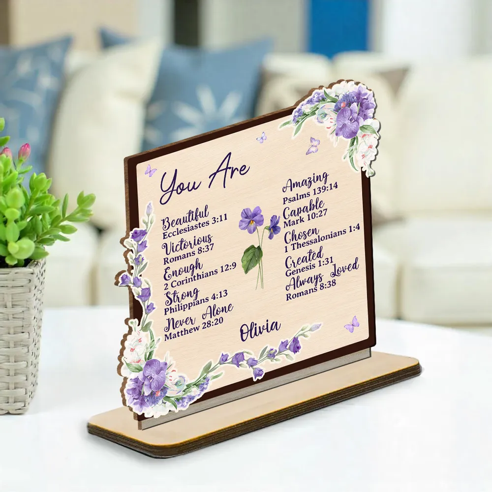2-Layer Wooden Plaque Personalized with Encouraging Bible Verses and Purple Florals, Heartfelt Gift for Daughter or Friend - Image 4