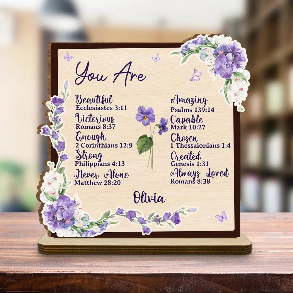 2-Layer Wooden Plaque Personalized with Encouraging Bible Verses and Purple Florals, Heartfelt Gift for Daughter or Friend - Image 5