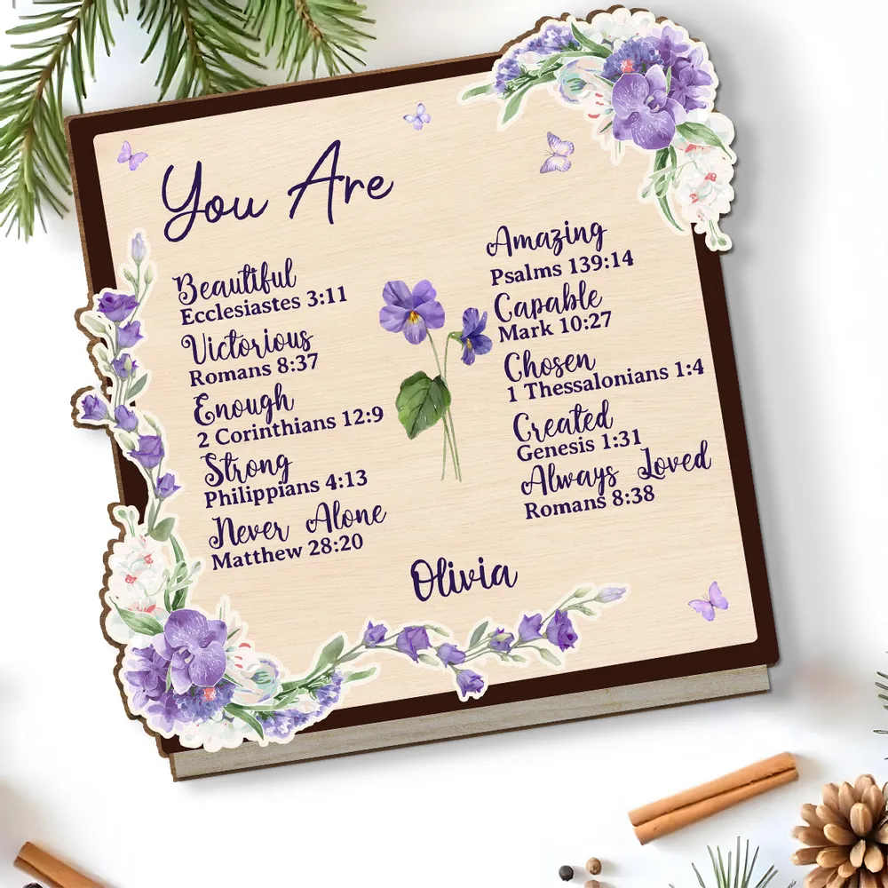 2-Layer Wooden Plaque Personalized with Encouraging Bible Verses and Purple Florals, Heartfelt Gift for Daughter or Friend - Image 6