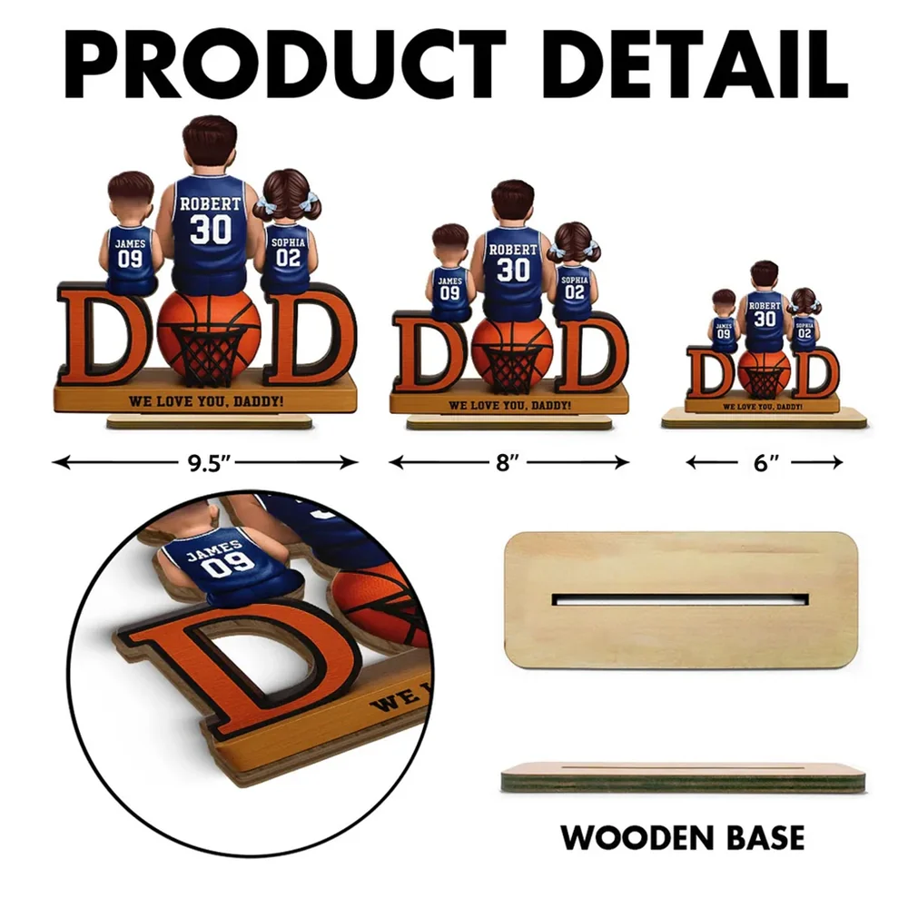 2-Layer Wooden Plaque Custom Basketball Dad and Kids Keepsake Warm Living Room Display Heartfelt Gift for Dad - Image 7
