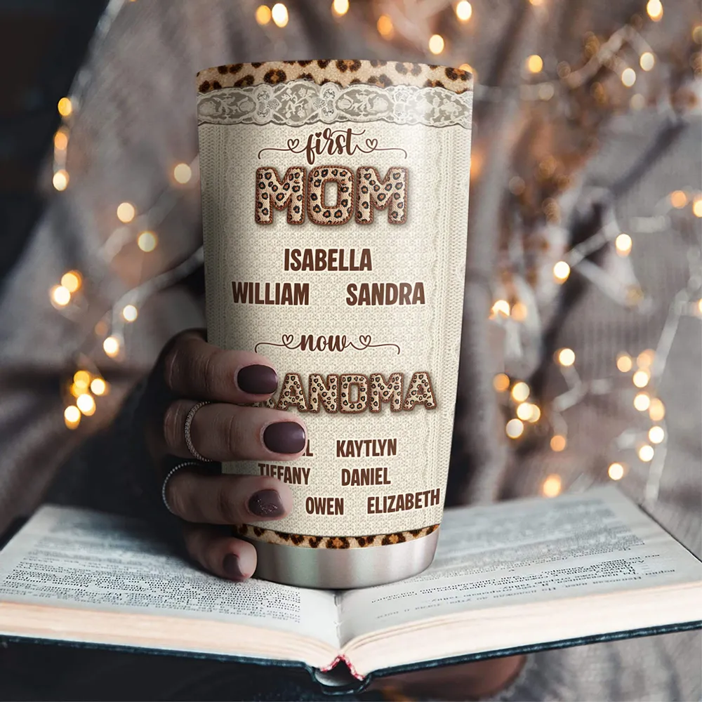Personalized Insulated Travel Tumbler for Grandma, First Mom Now Grandma Leopard Lace Design, Unique Gift for Her - Image 2