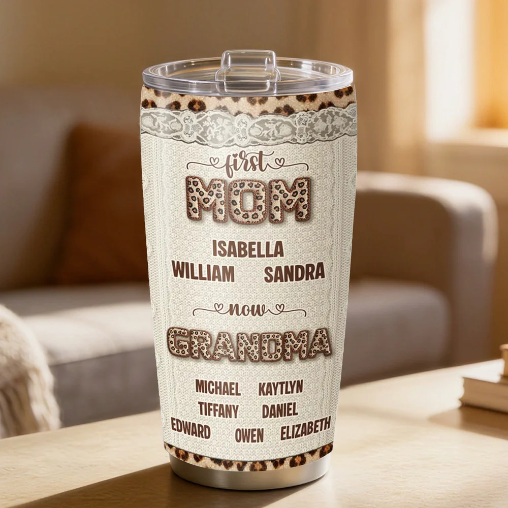 Personalized Insulated Travel Tumbler for Grandma, First Mom Now Grandma Leopard Lace Design, Unique Gift for Her - Image 4