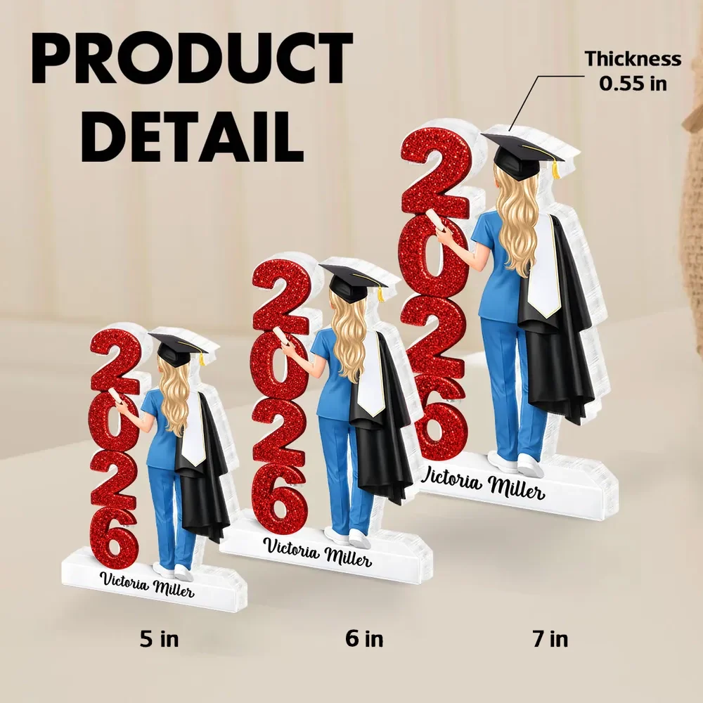 Personalized Shaped Acrylic Block Plaque Class Graduation Keepsake, Nurse Grad in Cap Holding Diploma, Unique Gift - Image 4