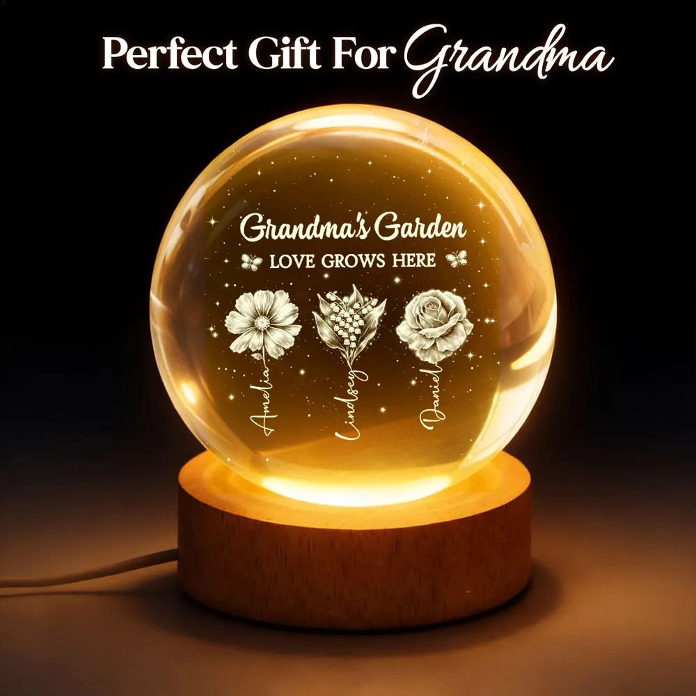 Personalized Grandma's Garden Globe Lamp Night Light, Warm Floral Glow, Unique Gift for Grandma - Image 2