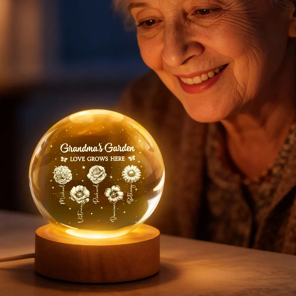 Personalized Grandma's Garden Globe Lamp Night Light, Warm Floral Glow, Unique Gift for Grandma - Image 3