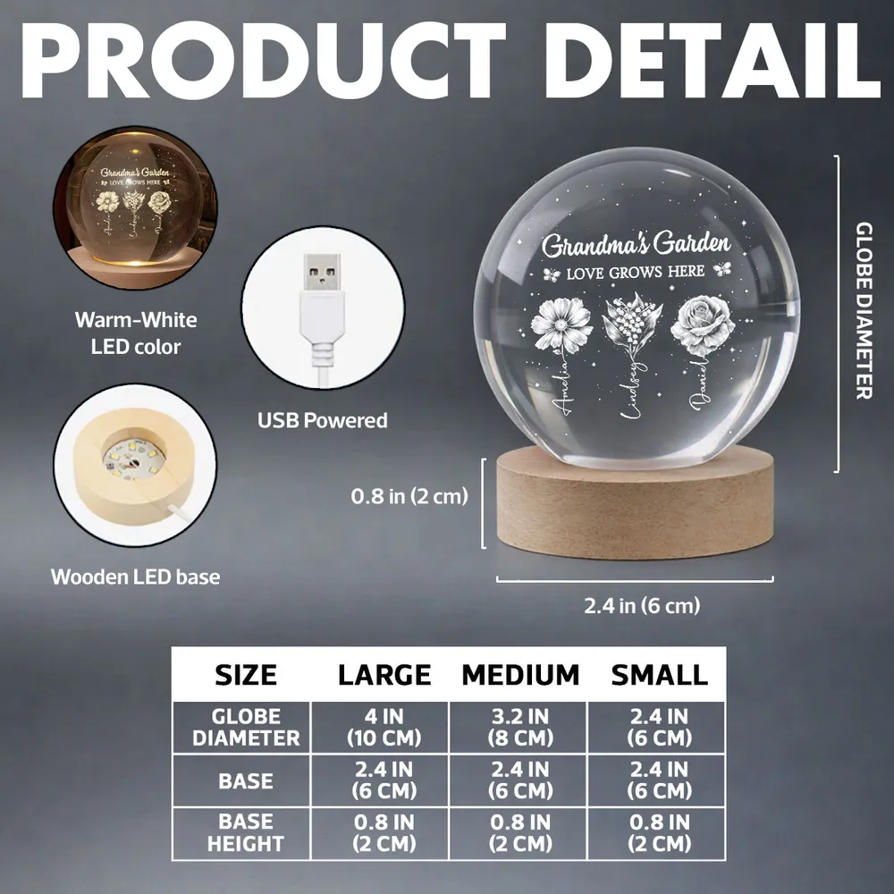 Personalized Grandma's Garden Globe Lamp Night Light, Warm Floral Glow, Unique Gift for Grandma - Image 5