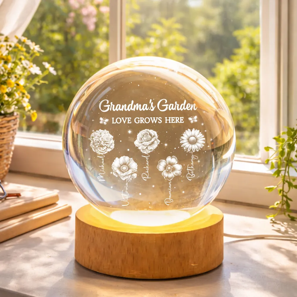 Personalized Grandma's Garden Globe Lamp Night Light, Warm Floral Glow, Unique Gift for Grandma - Image 7