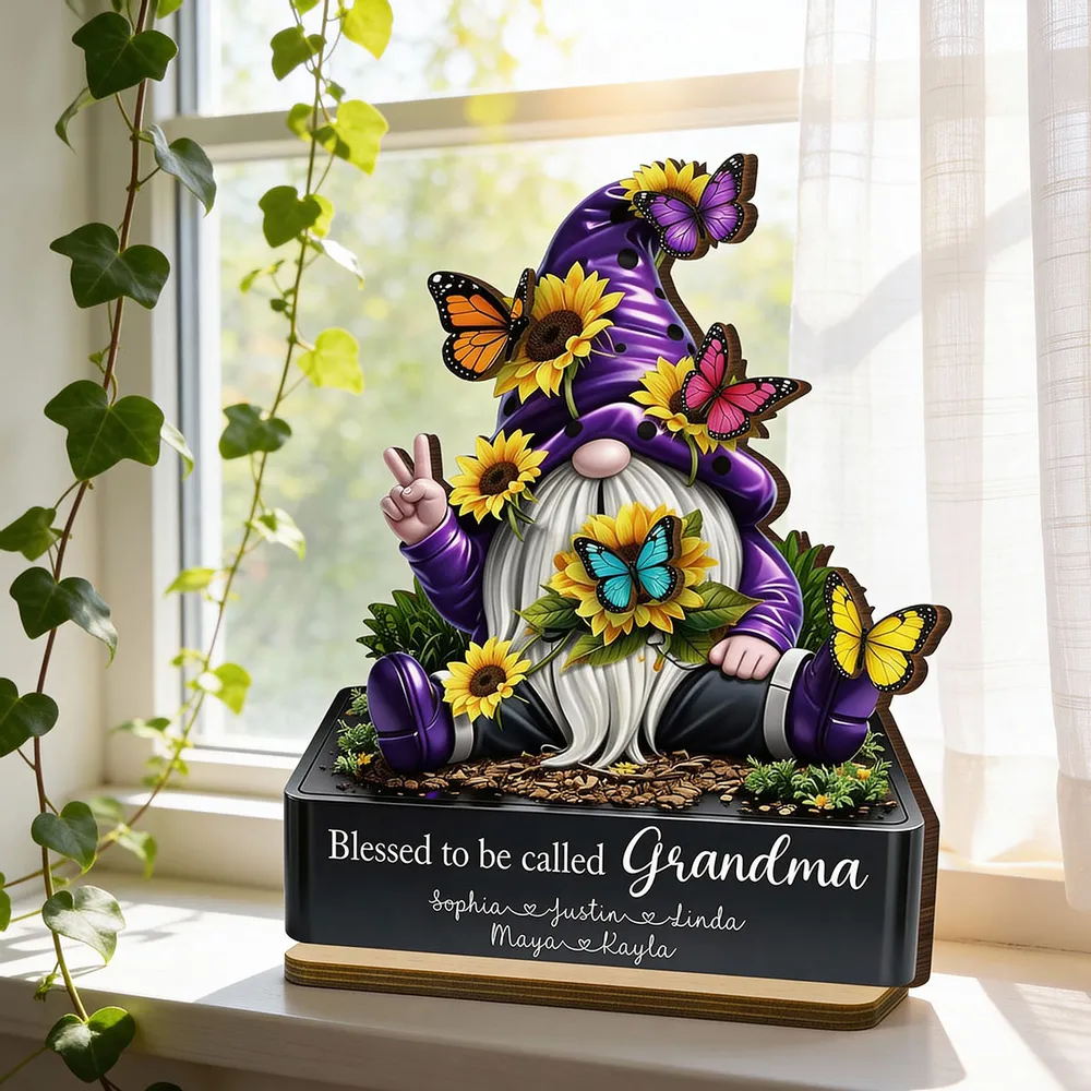 Personalized 2-Layer Wooden Plaque Gnome With Sunflowers & Butterflies for Grandma, Unique Gift With Heartfelt Message - Image 8