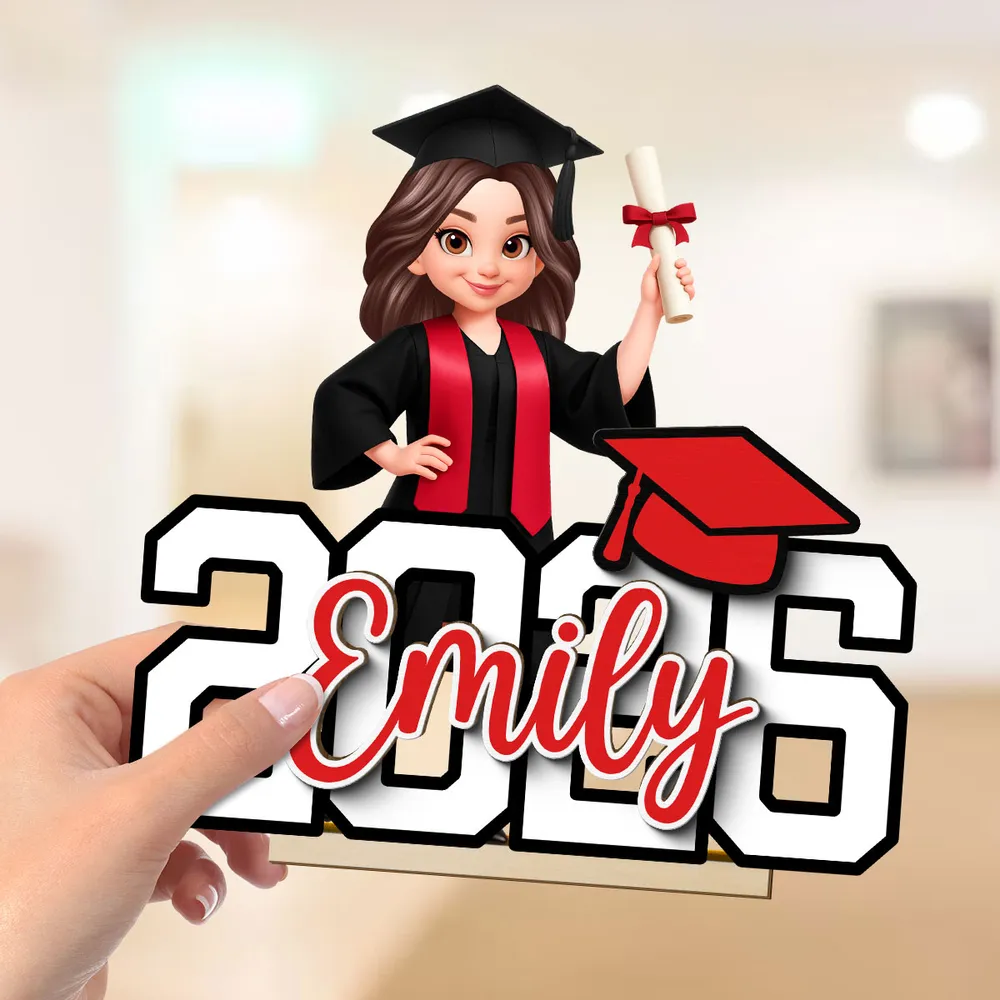 Custom Graduation 2-Layer Wooden Plaque With Cartoon Graduate and Year Sign, Heartfelt Gift For Student Family - Image 2