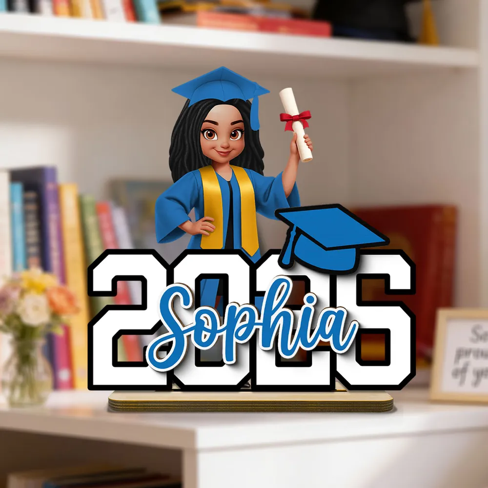 Custom Graduation 2-Layer Wooden Plaque With Cartoon Graduate and Year Sign, Heartfelt Gift For Student Family - Image 7