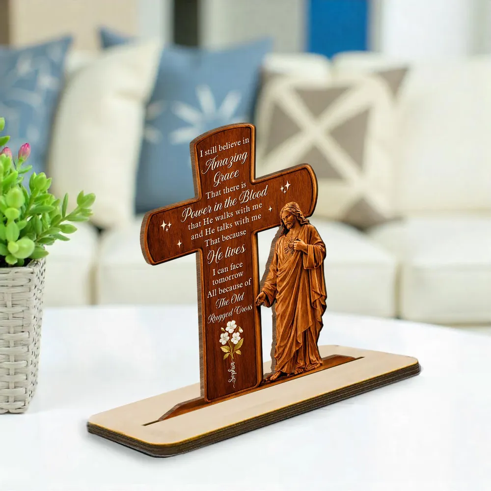 Personalized 2-Layer Wooden Plaque Cross and Jesus Design for Home Display, Amazing Grace Inspired, Unique Faith Gift - Image 5