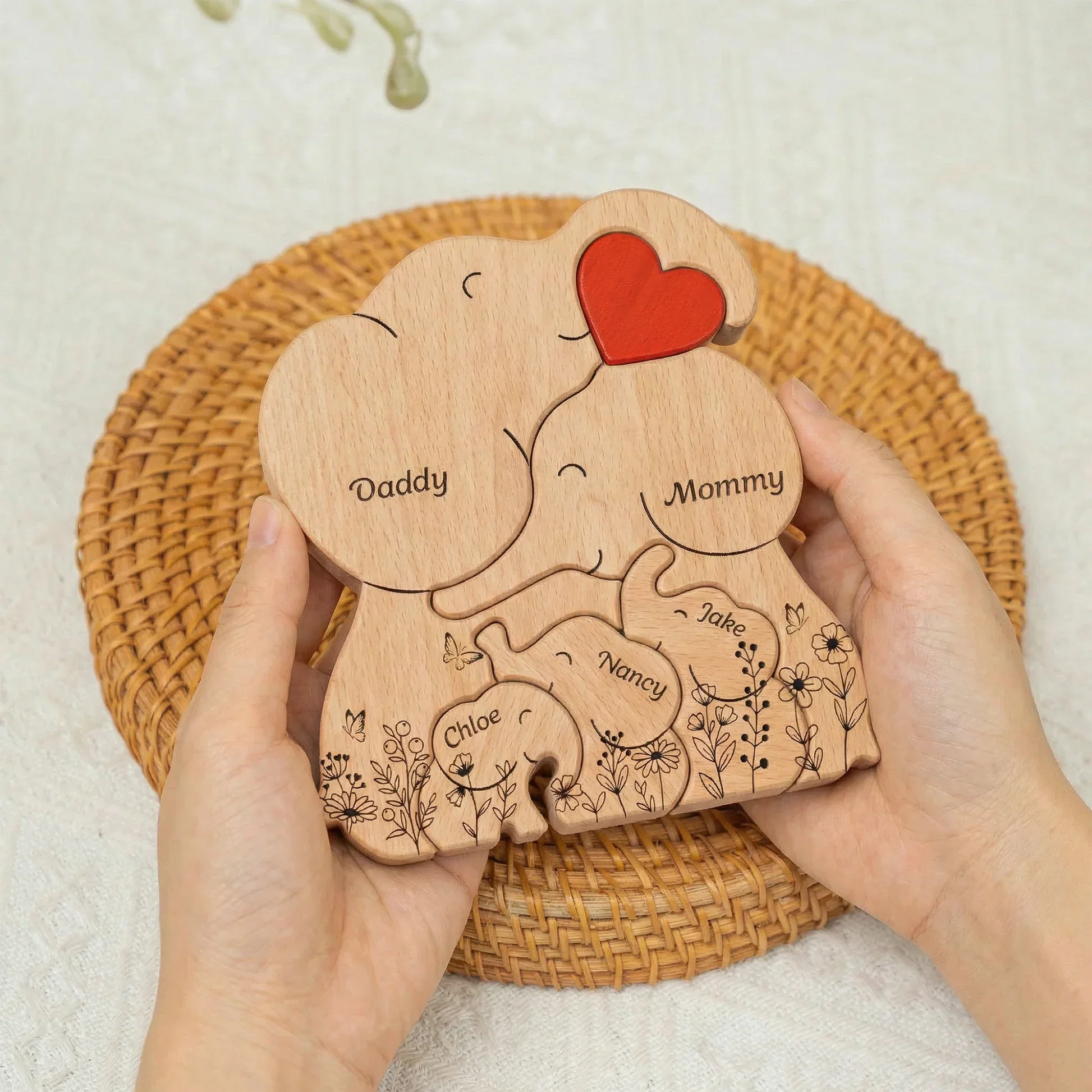 Personalized Elephant Family Wooden Puzzle Plaque, Custom Keepsake for Mom & Dad, Sweet Family Decor, Unique Gift - Image 3