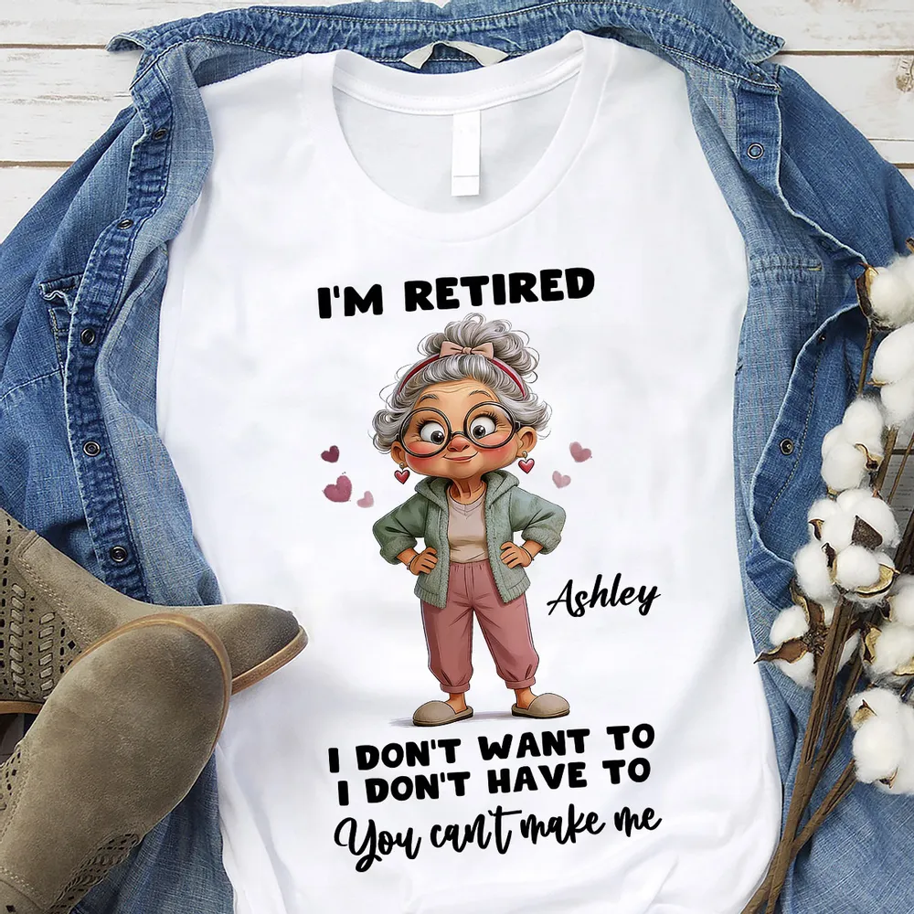 Personalized I'm Retired Classic Tee with Cute Grandma Cartoon Funny Gift for Mom or Grandma - Image 6