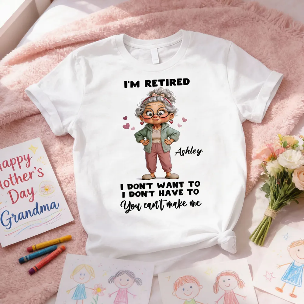 Personalized I'm Retired Classic Tee with Cute Grandma Cartoon Funny Gift for Mom or Grandma - Image 7