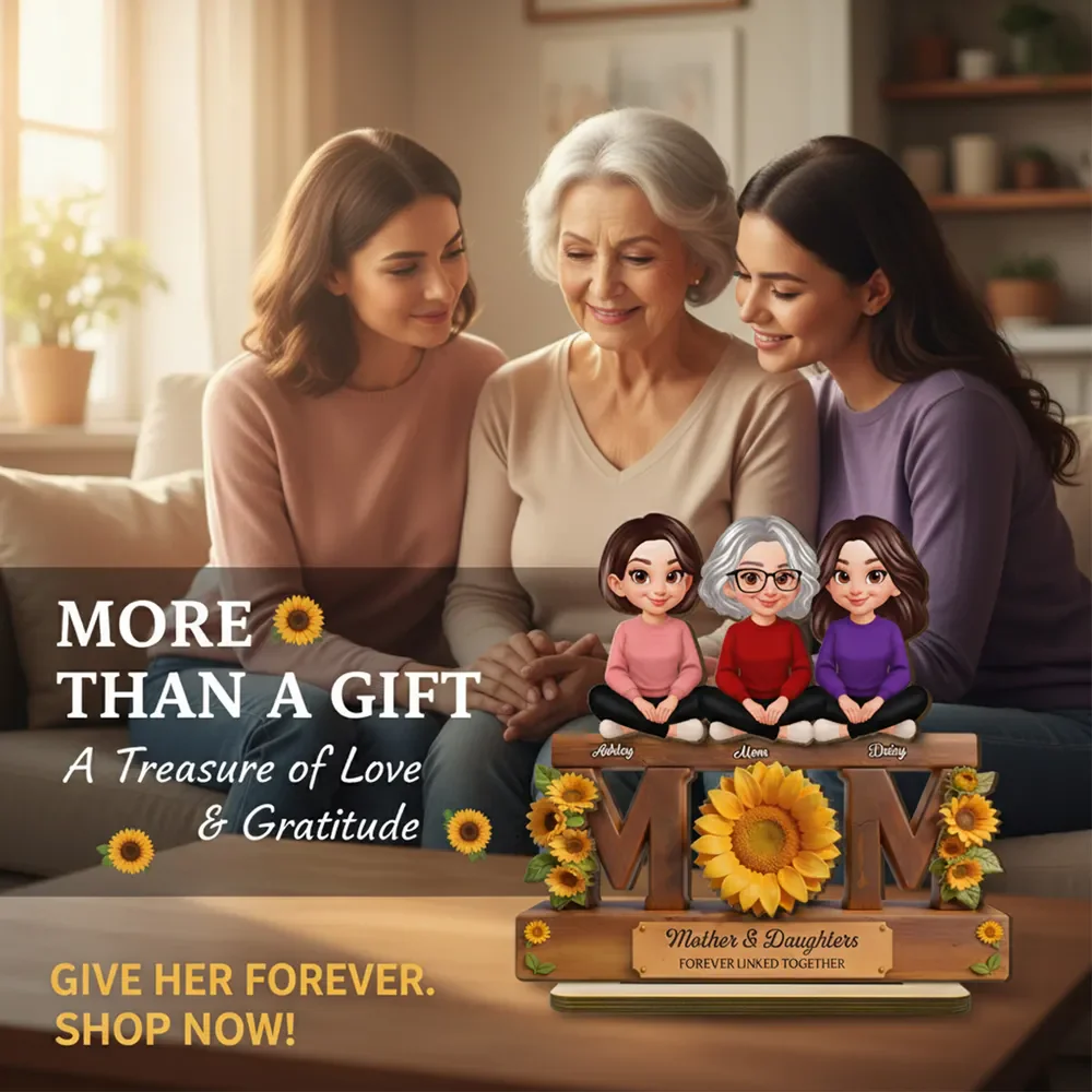 Personalized Style Sunflower Mom & Daughters 2-Layer Wooden Plaque - Sweet Home Display Decor, Unique Gift for Mother's Day - Image 8