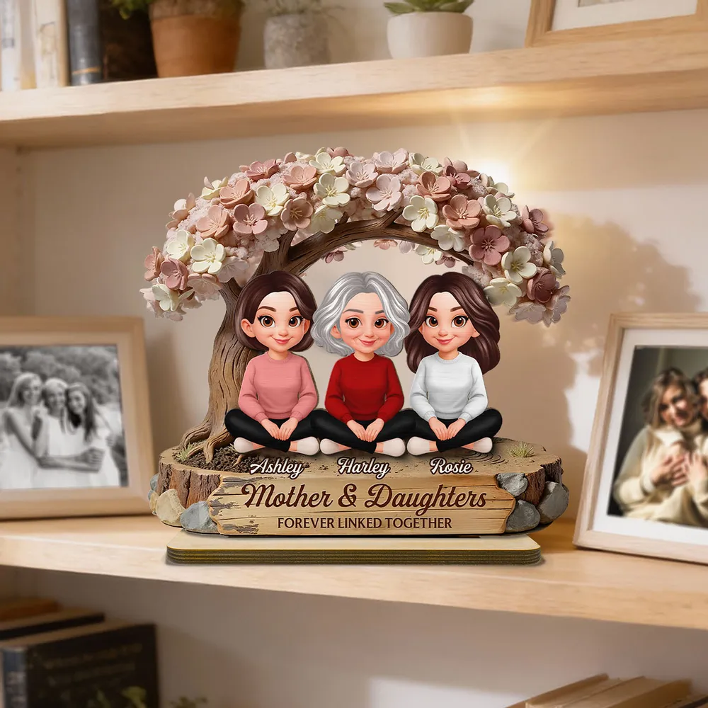 Mother & Daughters Forever Linked Together 2-Layer Wooden Plaque, Personalized Family Keepsake Gift for Mom - Image 3